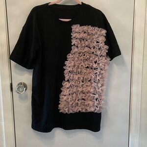 Ladies black Tshirt with pink ruffles size medium